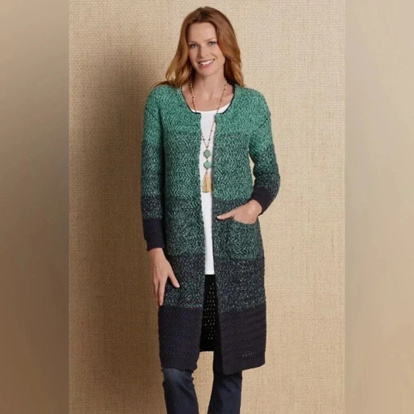 SOFT SURROUNDINGS Seaside Knitted Cardigan Duster - Picture 1 of 9